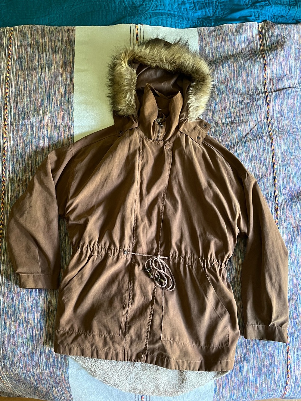 Ellison Women’s Brown Hooded Jacket with Faux-Fur Trim Sz Small